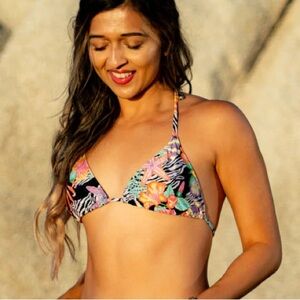 Water Colors by Kenny Flowers Triangle Bikini Top Vibrant Floral Zebra Medium